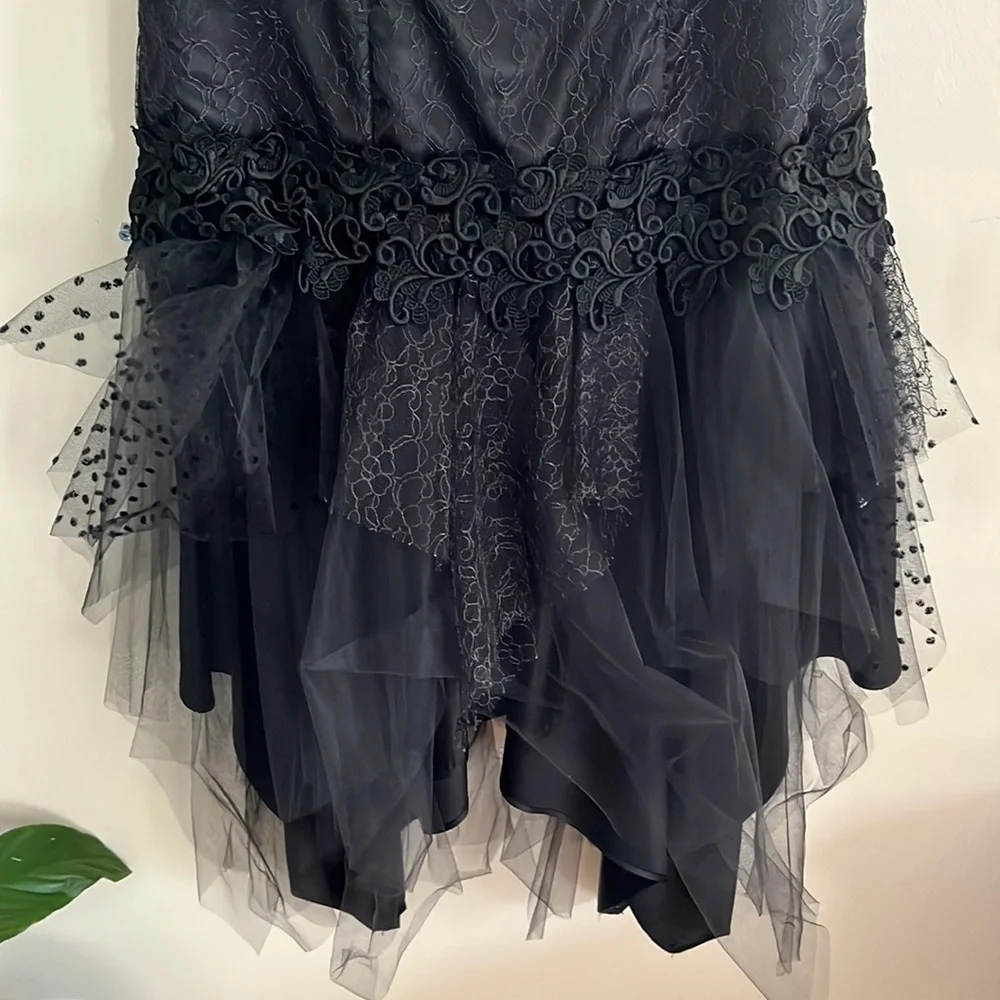 Vintage Loralie Black‎ Event Dress 80s Goth Punk Drop Waist Fairy Prom Halloween